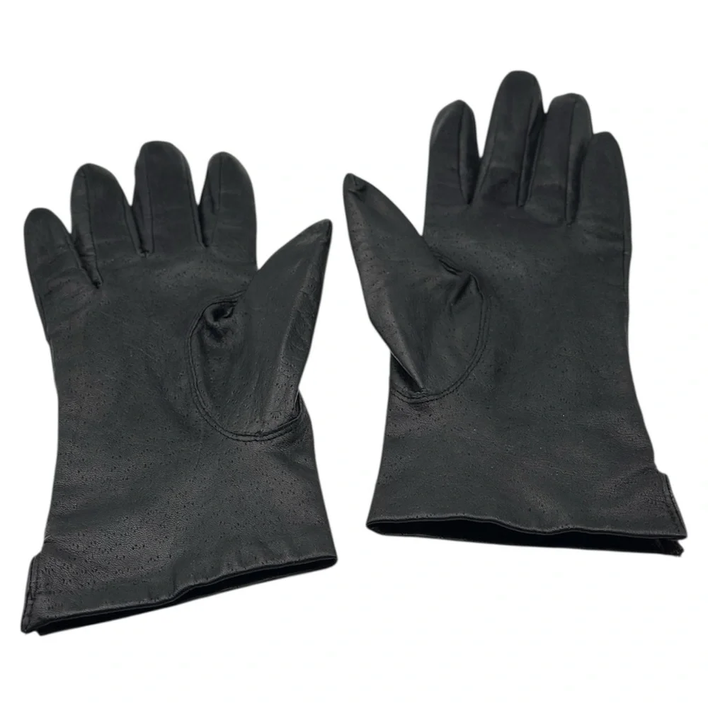 Vintage Fownes Black Leather Driving Gloves Lined Wrist Length Women's Size 7